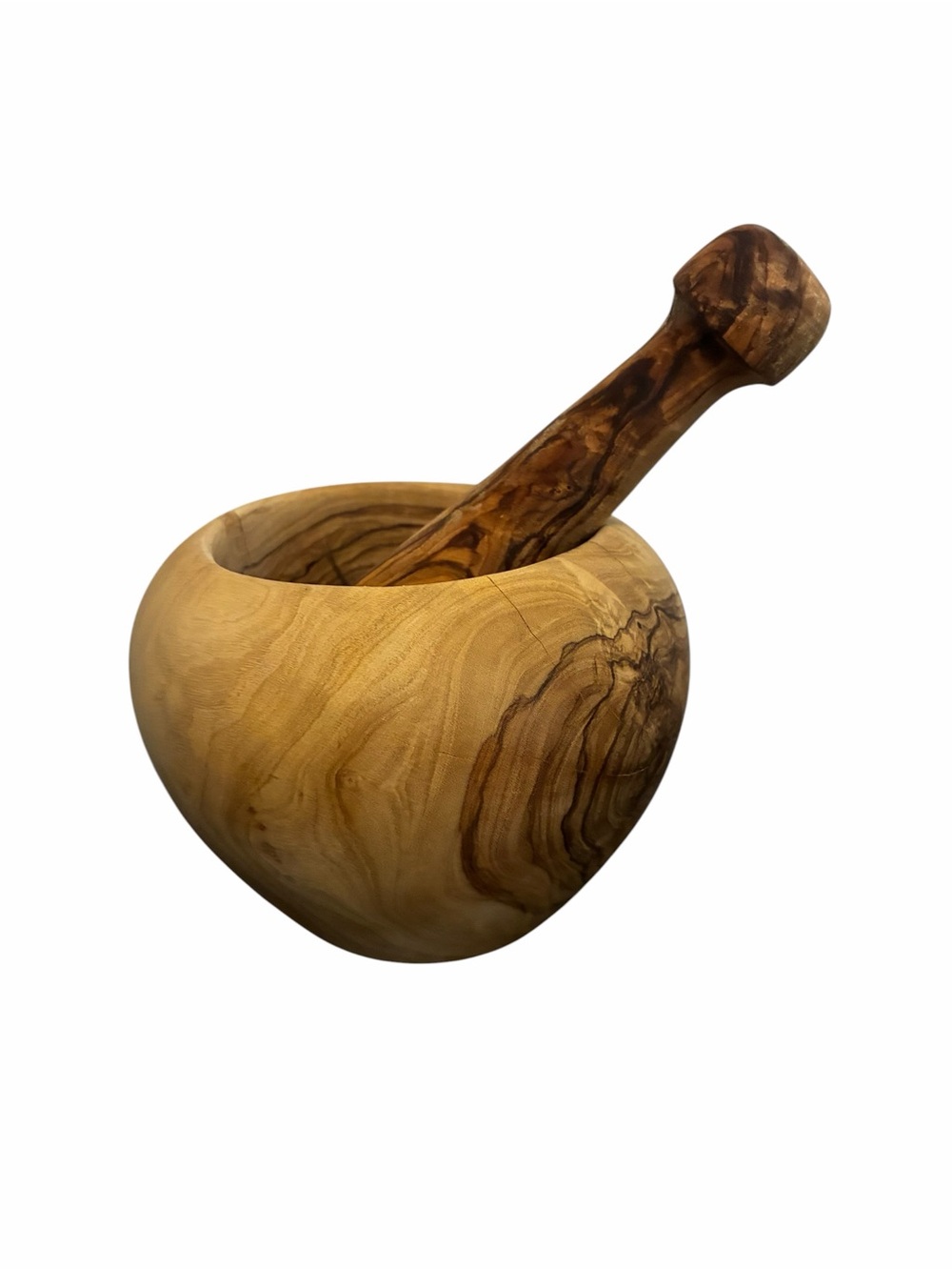 Handcrafted Olive Wood Mortar and Pestle Set Natural Grain Rustic Kitchenware
